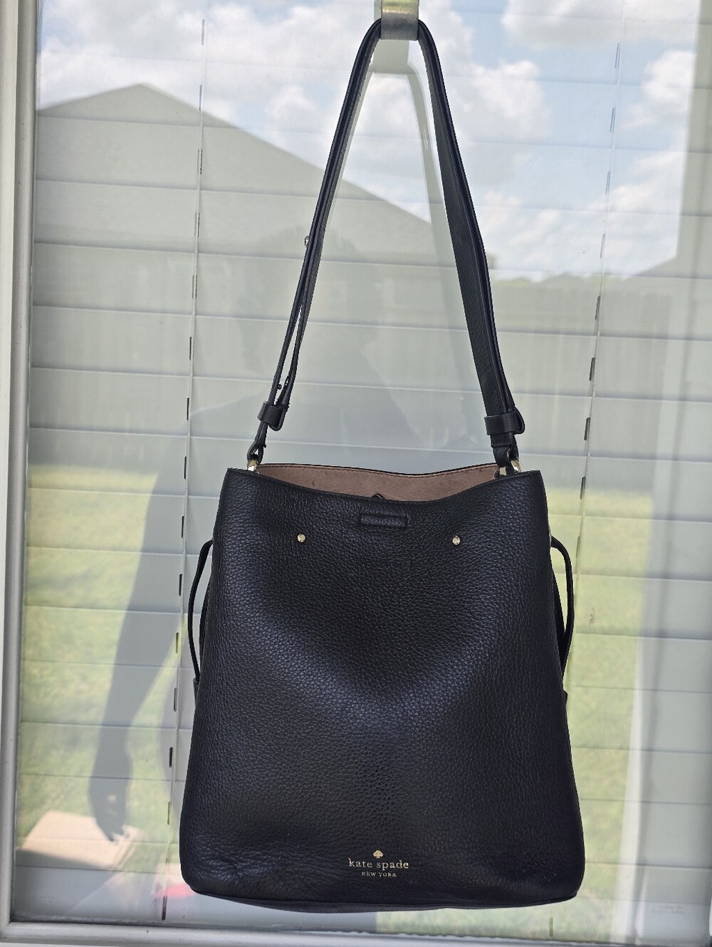 Kate Spade New York Black Pebbled Leather Shoulder Hobo Bag Spade Hardware 10x10 - Picture 6 of 16